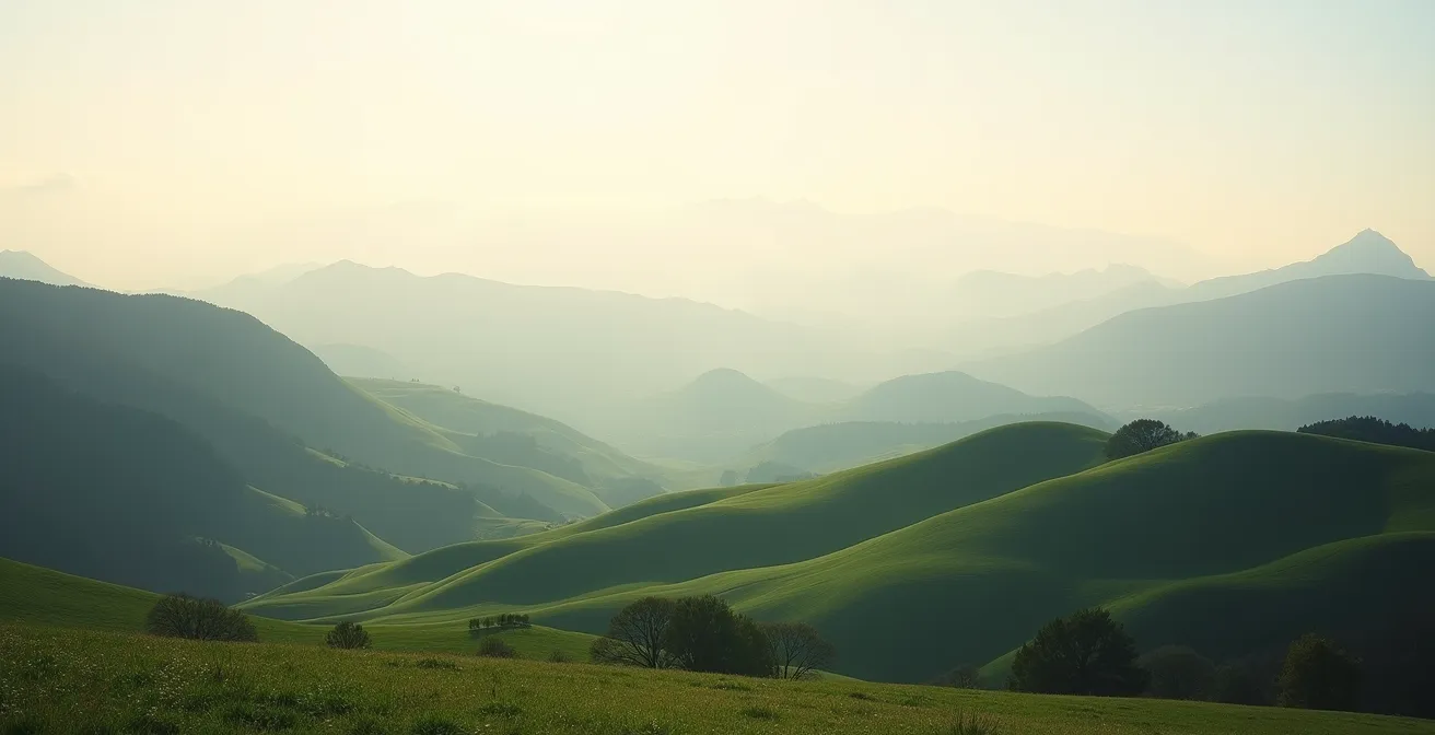Vue panoramique des montagnes et vallées verdoyantes des Pyrénées-Atlantiques