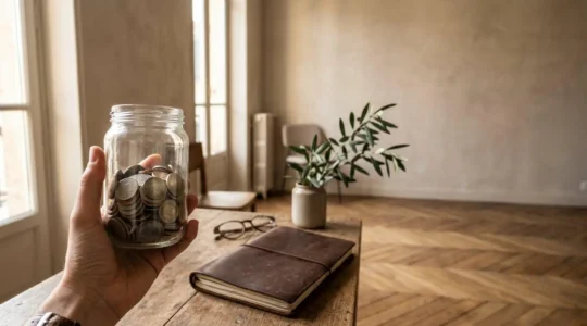 Vue large et naturelle illustrant l'équilibre entre sécurité financière immédiate et préparation retraite, sans texte ni éléments numériques