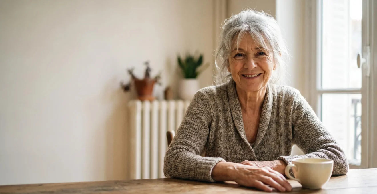 Portrait chaleureux d'une personne senior française au sourire naturel et préservé, symbole de la santé bucco-dentaire après 60 ans