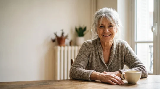 Portrait chaleureux d'une personne senior française au sourire naturel et préservé, symbole de la santé bucco-dentaire après 60 ans